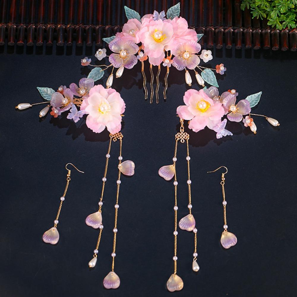 Tassel Hanfu Hair Stick Pearl Flower Hair Comb Chinese Style Hairpin Set  Hairstyle Design Tool