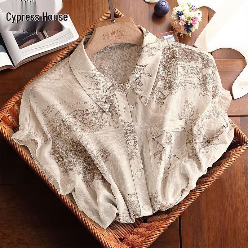Elegant Printed Loose Batwing Sleeve Shirt XL
