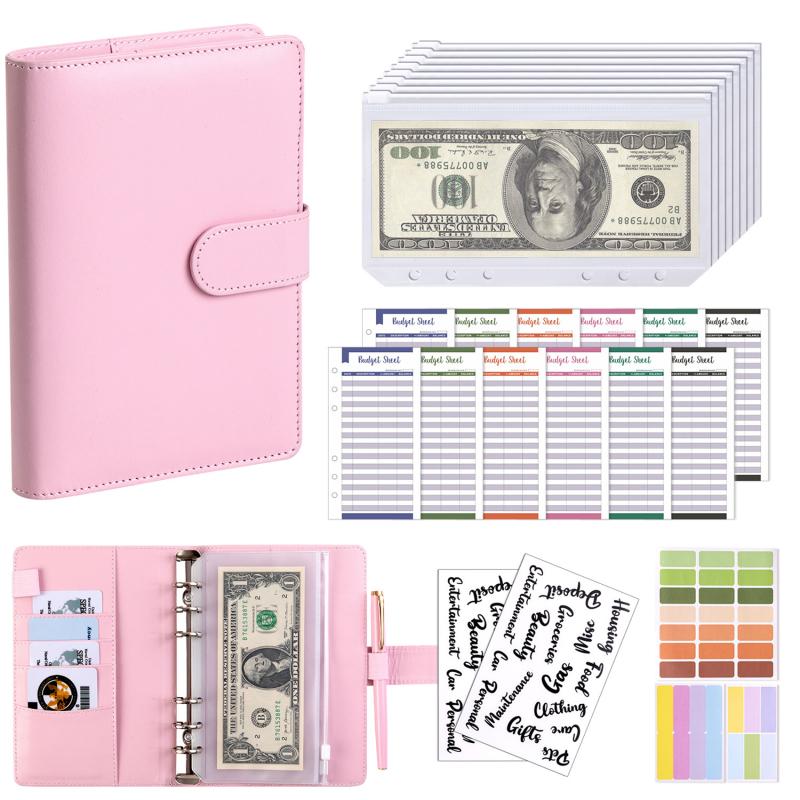 A6 Budget Binders Planner 6 Hole 8 Zipper Envelopes 2 Stickers in One NoteBook Wallet For Save Money Organizer Cash System
