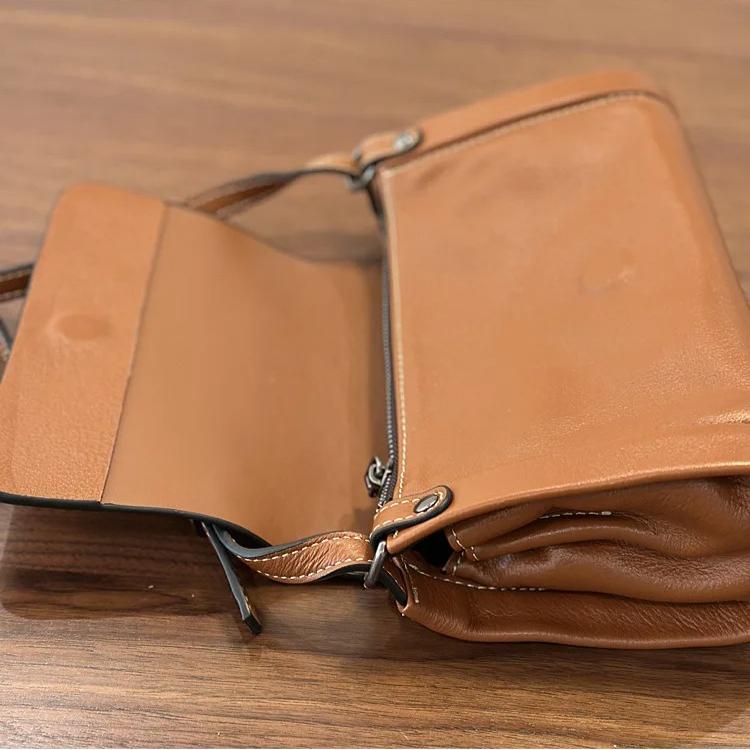 Johnature Echte Leder Damen Tasche Retro Postboten Tasche Vielseitig Weiches Rindsleder Einfarbige Umhängetasche