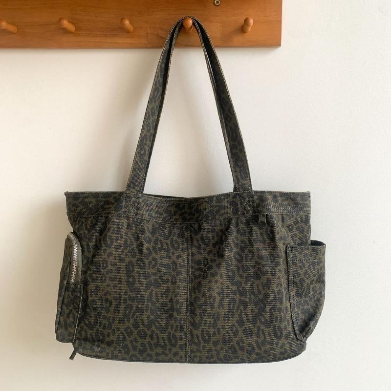 Tasche aus Canvas mit Leopardenmuster, neue Pendler-Retro-Wind-Tragetasche, großes Fassungsvermögen, Damen-Trend-Mode-Schultertasche