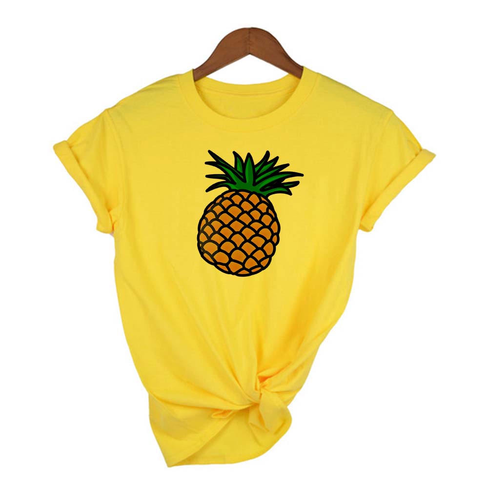 Pineapple Fruits Women Clothing T Shirt Fashion Female Tee Top Graphic White Pink Yellow T Shirt