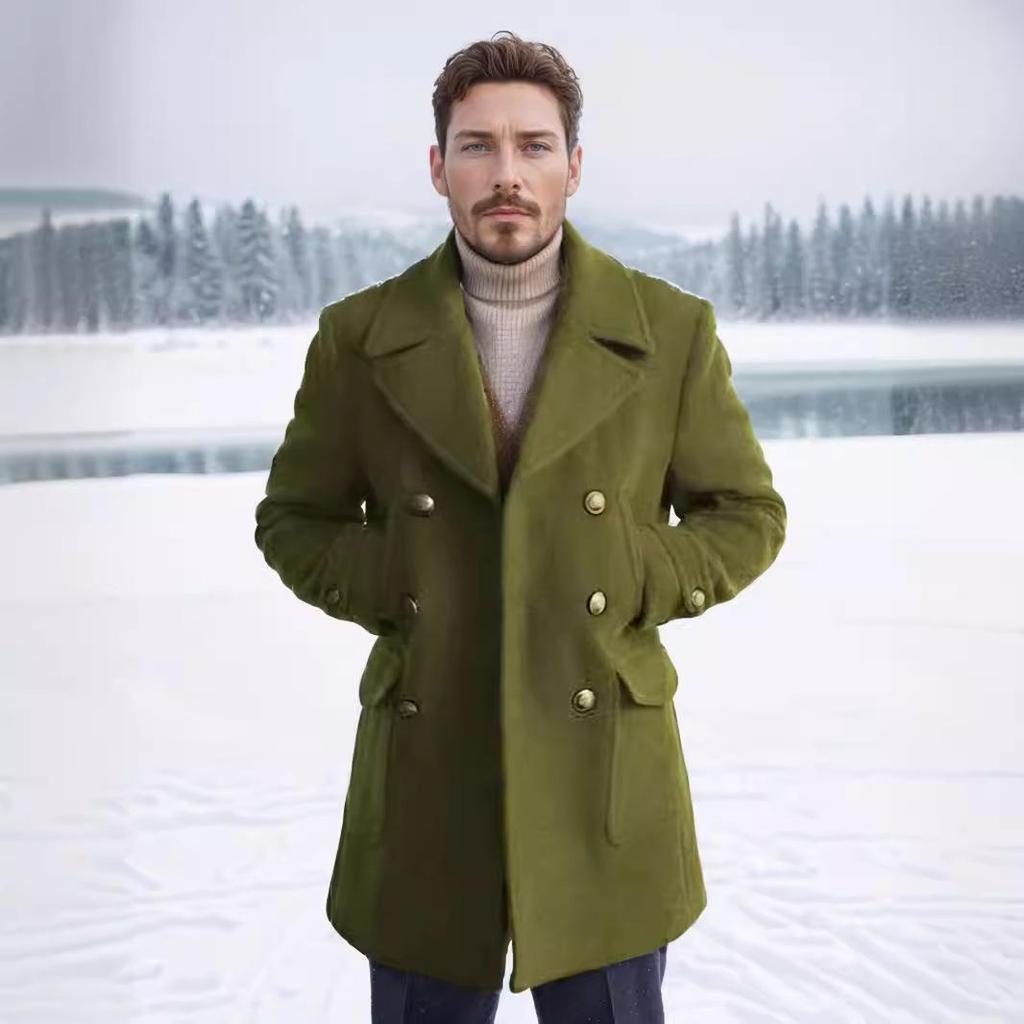 British Navy Style Woolen Coat - Autumn/Winter Mid-Length Men's Long-Sleeve, High-Quality Version