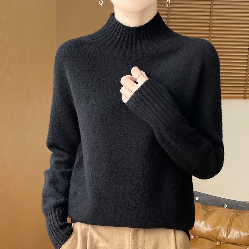 

Осенне-зимний утолщенный шерстяной свитер с полувысоким воротником, женский простой универсальный базовый пуловер XXL чёрный