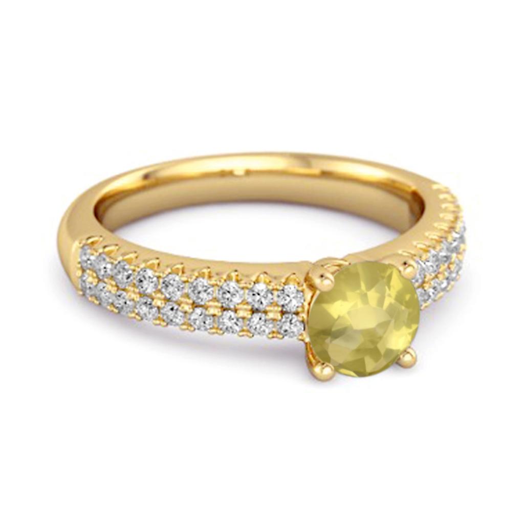 Lemon Quartz Double Pave Band Ring - 925 Sterling Silver Gold Vermeil