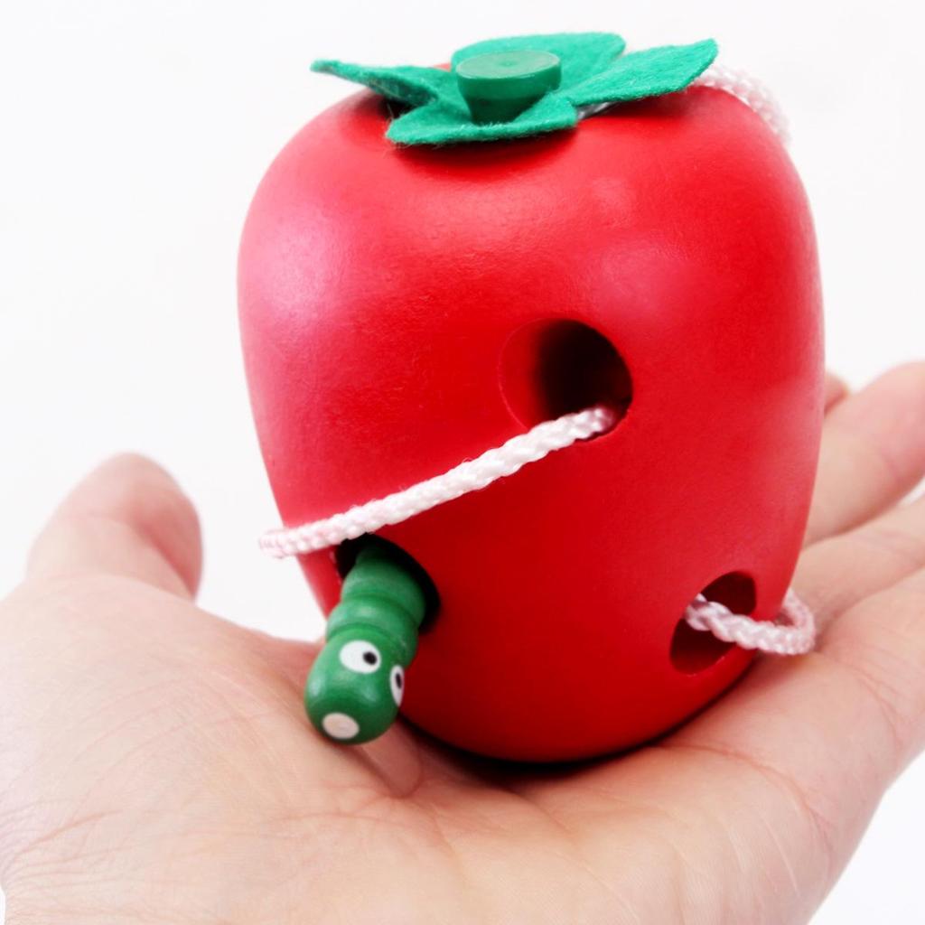 Wooden Worm & Apple Threading Puzzle: Children's Hand-Eye Coordination & Fine Motor Training Toy