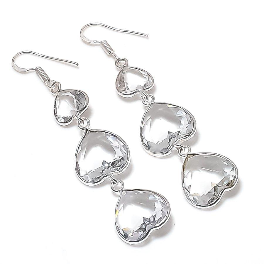 White Topaz Gemstone 925 Sterling Silver Earring 2.80"