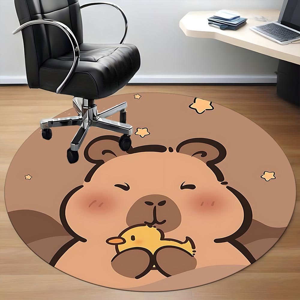 1PC Capybara Office Round Area Rug, Indoor Mat Suitable ForOffice, Under Office Chairs Bedroom Living Room Home Decor, Room Deco, D019