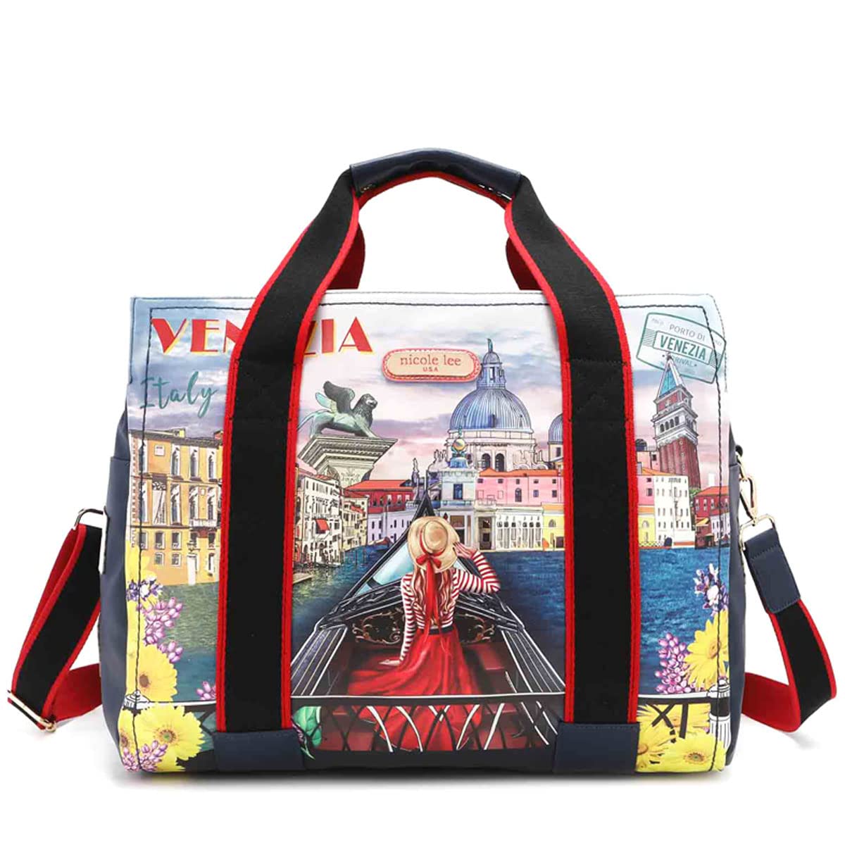 

NICOLE LEE PRT14062 HONEYMOON IN VENEZIA Girl Boston Bag Bag Vegan Leather Vegan Black Shoulder Logo Large Travel Homecoming Overseas Vacation Bag чорний