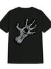 Vintage-Inspired Black T-shirt with Spooky Hand Graphic - Casual Polyester