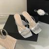 2025 spring and autumn new French square head high heels women's Roman sandals wear toe flip-flops shoes versatile