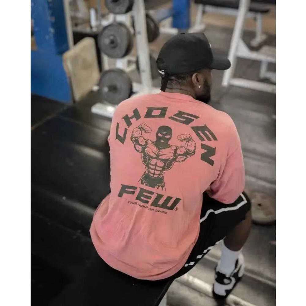 Europeisk og amerikansk Fitness Ny sommer Sport Kortermet Herre T-skjorte Elastisk Bomull Løs Topp Muskeltrening Løping