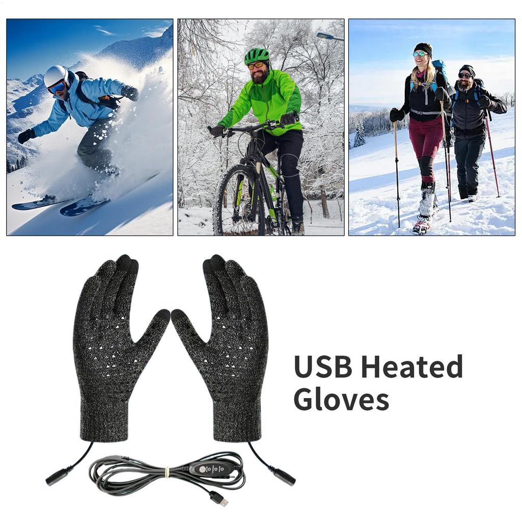 USB Pekskärmsvantar Vintervarma 3-läges temperatur Elektriska Uppvärmda Handskar Uppvärmda Motorcykelhandskar för Cykling Löpning Drivi