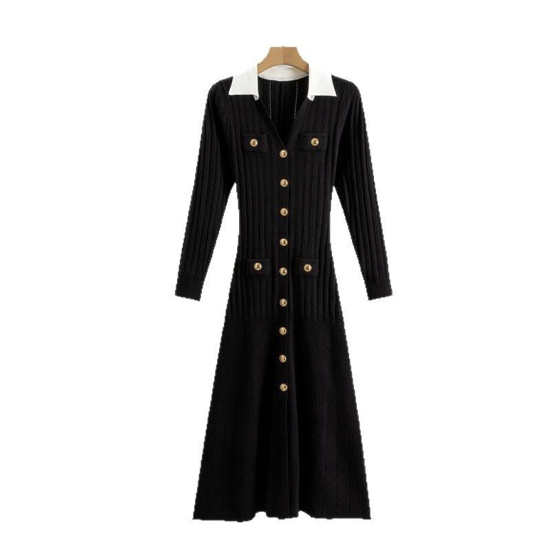 Dámské šaty svetr s dlouhým rukávem Jaro Podzim Výstřih do V Žebrovaný úplet Ležérní Formální Koktejlové Bodycon Maxi šaty Knoflíkové Slim Fit A-line šaty pro ženy