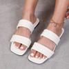 Women's Wide Width Square Toe Slides - Flat Sole Single Strap Sandals for Summer, Outdoor Casual Mules