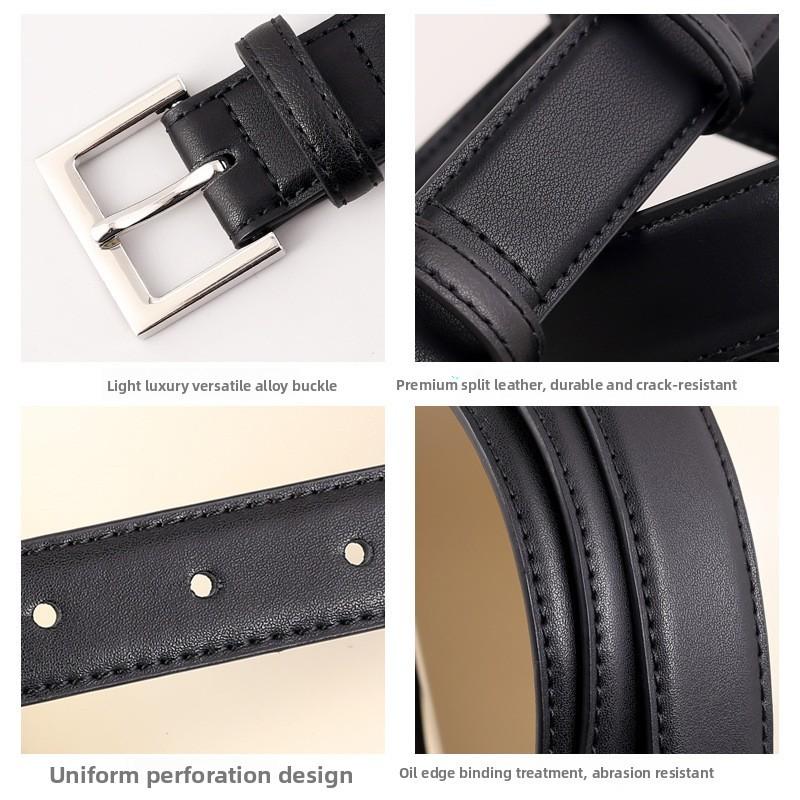 Classic Leather Belt For Women With Silver Pin Buckle And Casual Style