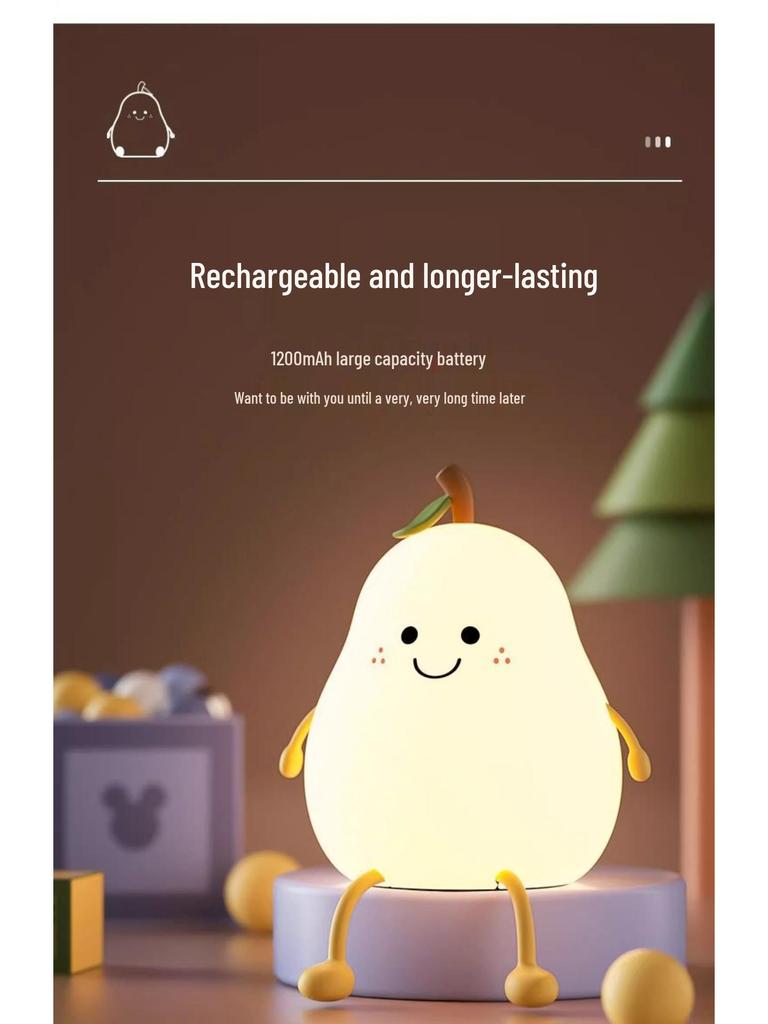 Pear Night Light - Silicone Tap Lamp, Unique Couple Gift, Rechargeable Bedside Bedroom Light.