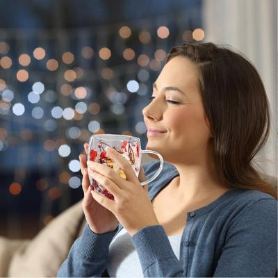 350ml Double-walled Glass Cup with Dried Flowers Anti-Scalding Cold Beverages Mugs for Milk Chocolate Tea Juice Hot Water