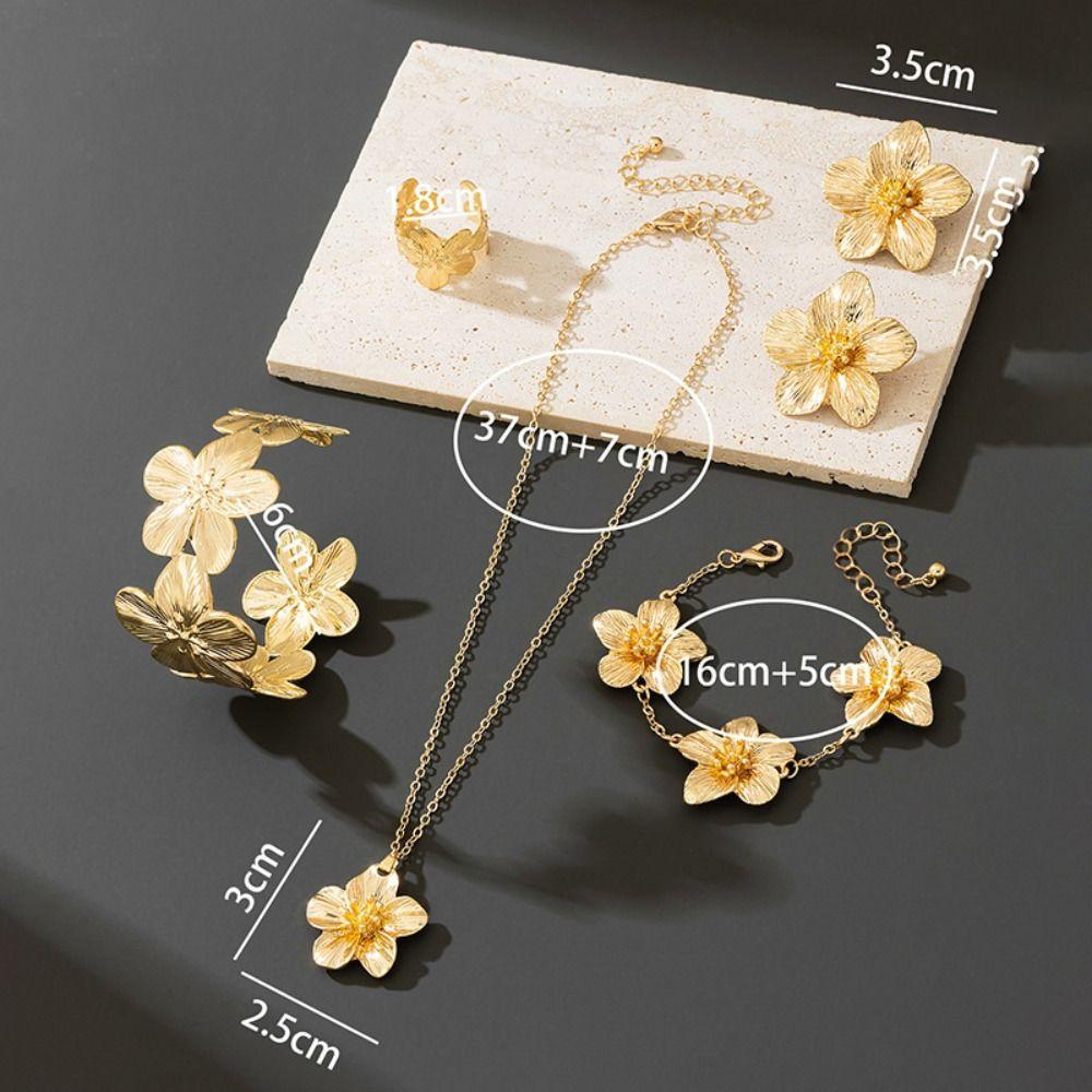 6Pcs Vintage Flower Jewelry Set Zinc Zinc Alloy Women Jewelry Suit Necklace Earrings Bracelet Set  Wedding
