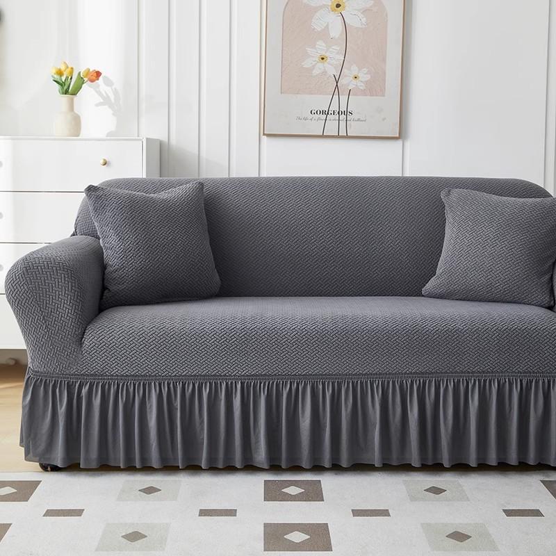 New Skirted Sofa Cover All Purpose  Four Season Anti Cat Scratch  Straight Row Three Seat Sofa Cover Cloth