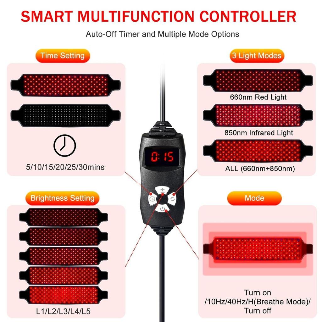 Therapy for Body Infrared Light Therapy, Red Light Therapy Belt for Shoulder Waist Muscle Pain Relief, LED Belt Wrap Timer Remote Control