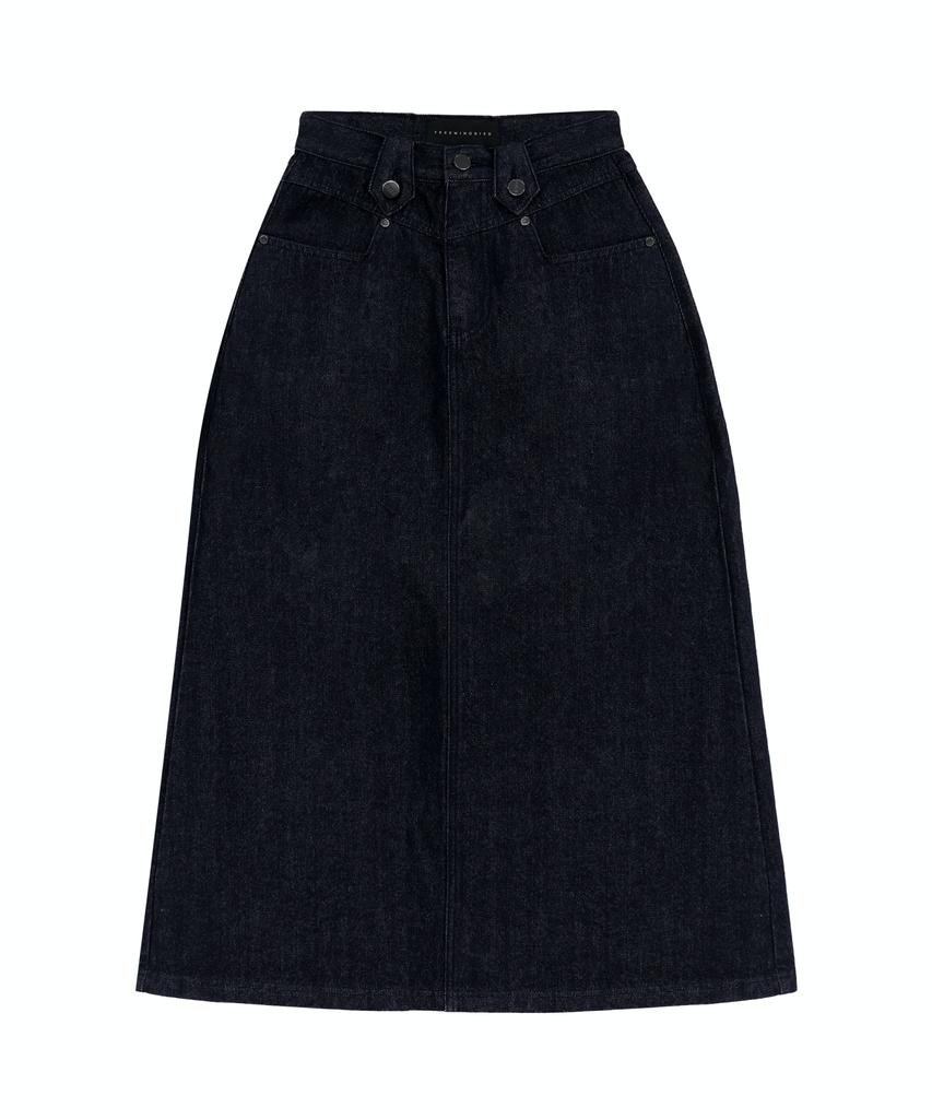 Teulimingbeodeu Front Yoke Denim Long Skirt [Raw Denim]