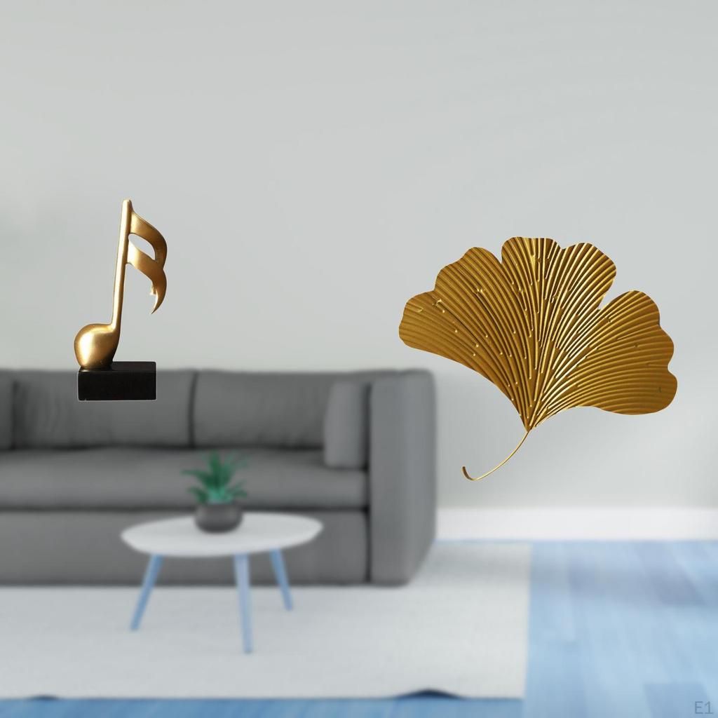 Resin Music Note Figurine And Wrought Iron Ginkgo Leaves Abstract Sculpture Creative Tabletop
