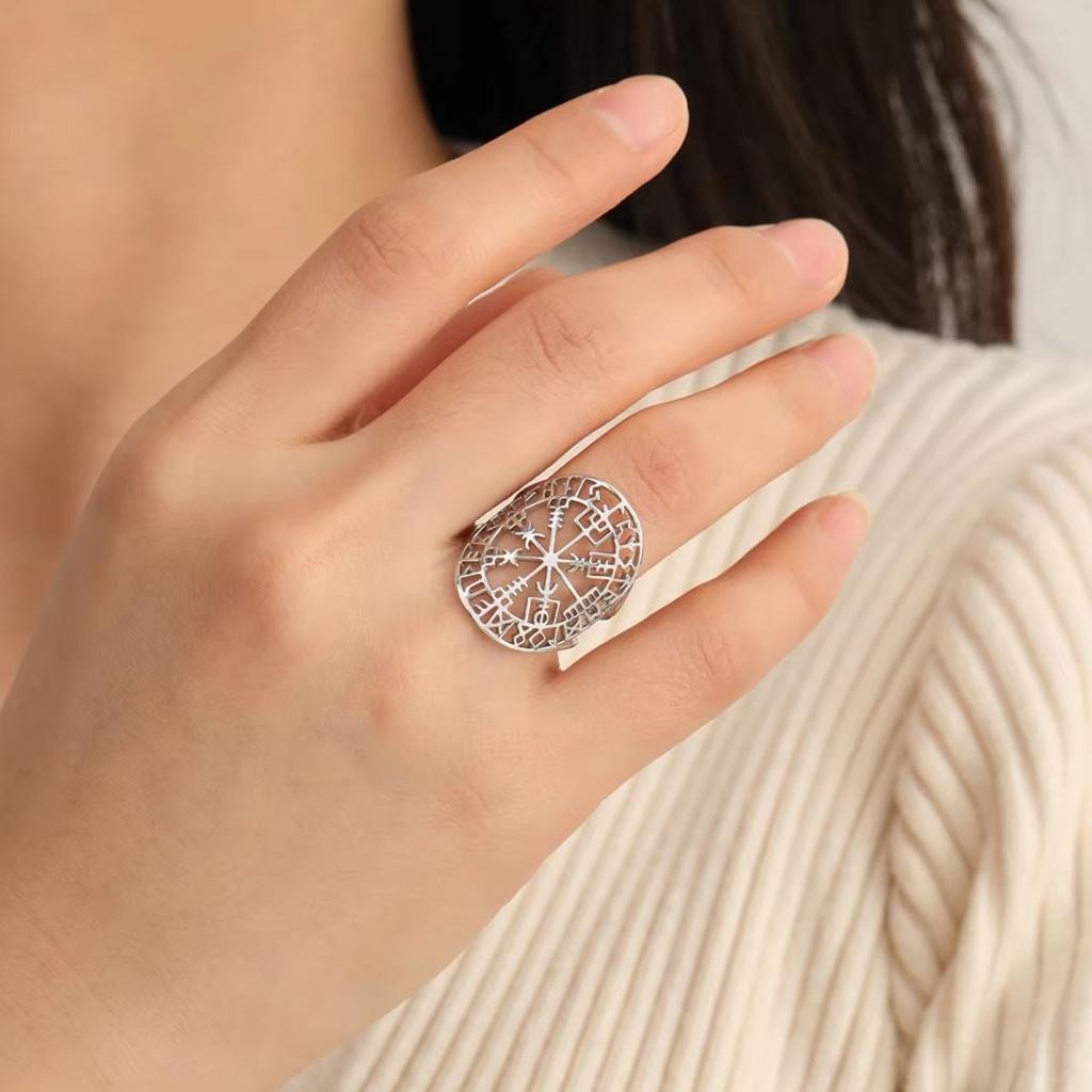 Viking Runes Ring Vegvisir Symbol Stainless Steel Rings Compass Norse Rune Jewelry Gladiator Pagan Asatru Heathen Gift