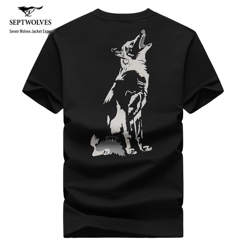Septwolves Men's Casual Back Print Short-Sleeve T-Shirt