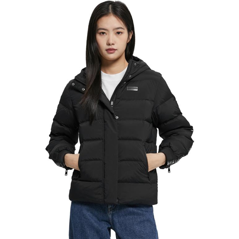 Calvin Klein Casual Short Jacquard Tape Zipper Hooded Down Jacket Women Jackets Black 4WF2O504-001