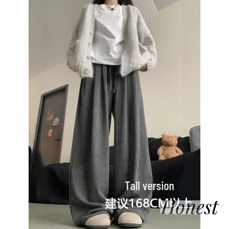 

Coffee-Colored Knitted Wide-Leg Trousers - Winter Plus Size Women s Casual Wear M (90-105 jin)