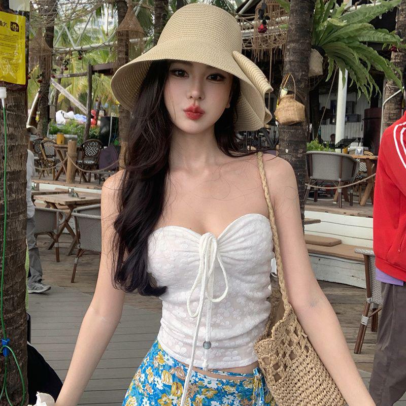 

Dopamine Island Resort Floral Two-Piece: Drawstring Bandeau Top & Midi Skirt Set White Top [Single Piece]