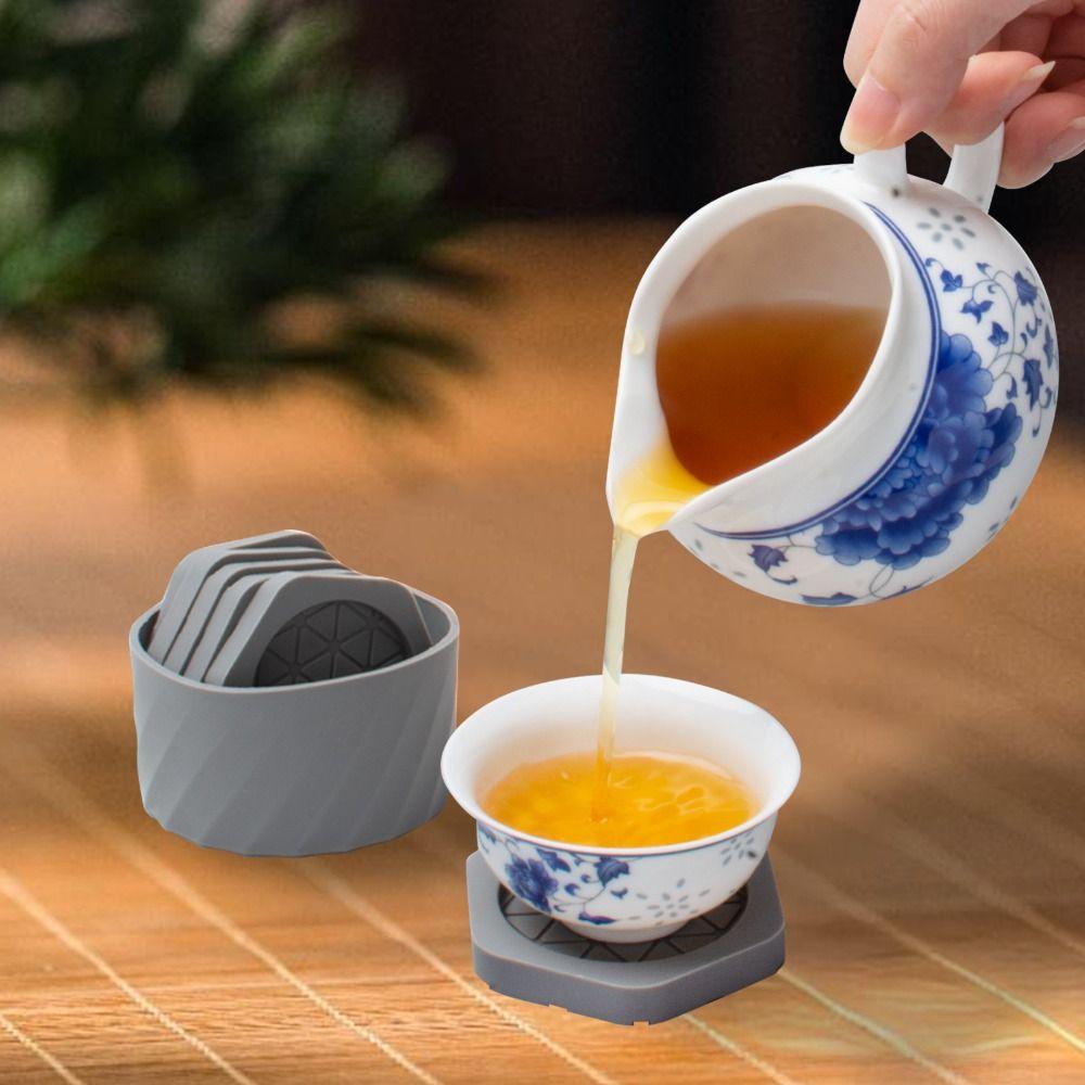 6Pcs Heat Resistant Drinking Coaster Set Round Table Placemats New Tea Drink Mug Mat