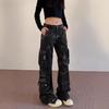 2024 Spring/Summer Women's Multi-Pocket Wide-Leg Workwear Jeans
