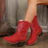 Fashion Women's Loose Leather Long Embroidered Western Cowboy Boots Women's Autumn Pointed Toe Thick Heel High Knee Boots
