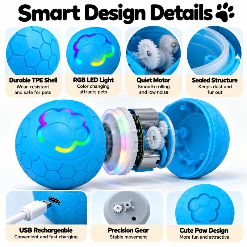 Interactive Smart Pet Toy Ball Motion Activated Hunting Toy Automatic Rolling Color Changing Self Entertainment Cat Small Dog 1