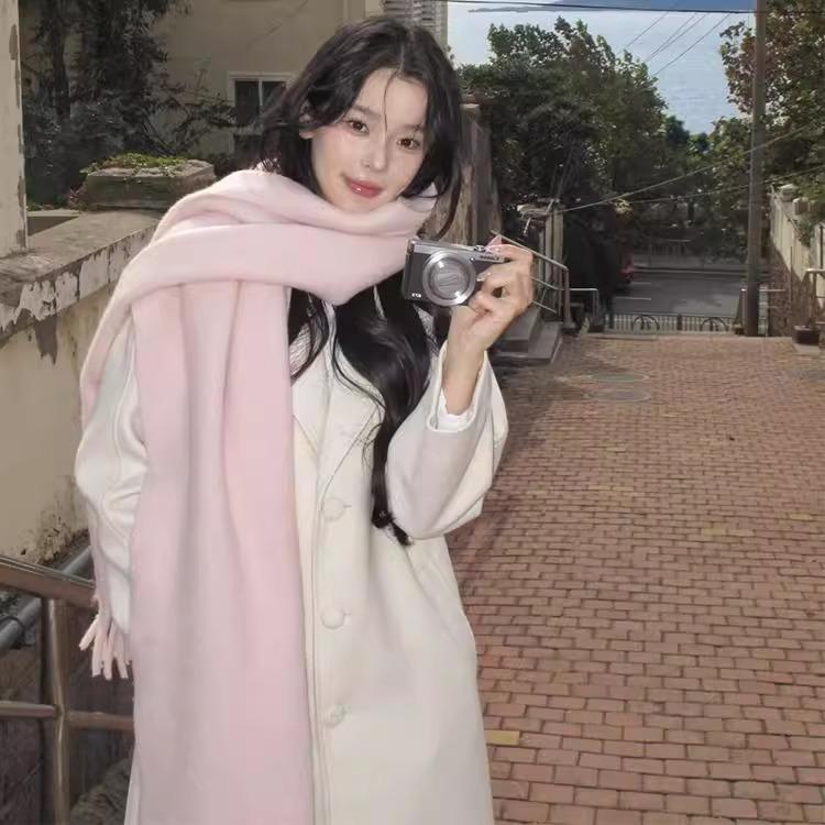 Women's Winter Imitation Cashmere Scarf - White Mohair Shawl Neck Warmer