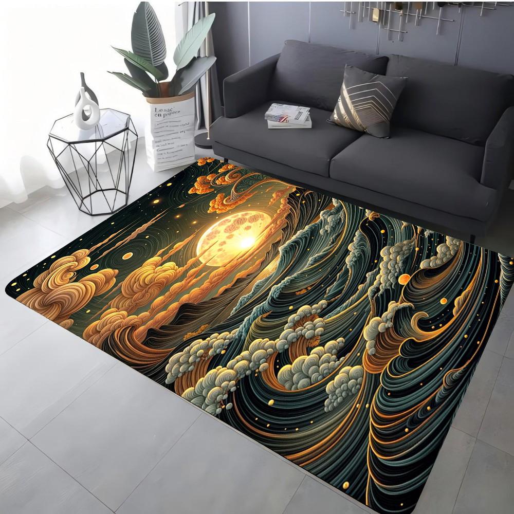 Fantasy Landscape Art Carpet Various Styles With Swirl Mountain Sun Moon Waterfall Patterns Non Slip Rug For Living Room Decor