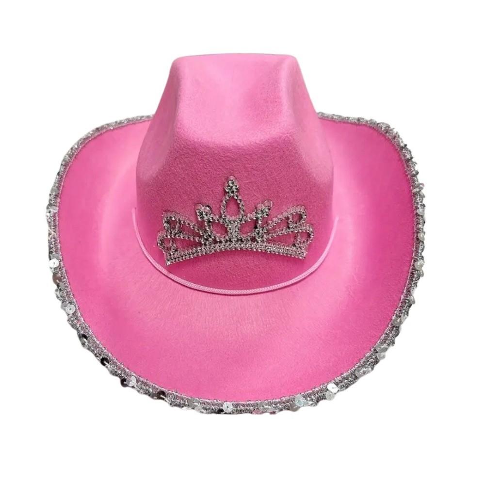 Strass Cowgirlhut Rosa Farbe Tiara Cowgirlhut Western Pailletten Cowboyhut für Jazz-Event