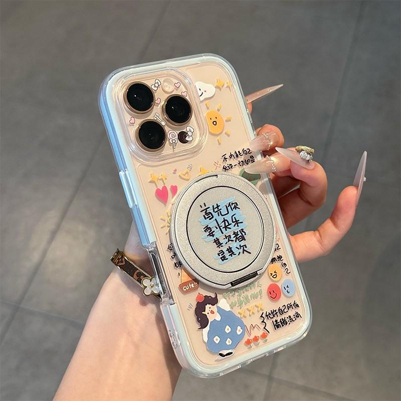 Happy girl applies to Apple 11promax mobile phone case rotating magnetic suction bracket Huawei pura11 Xiaomi vivo