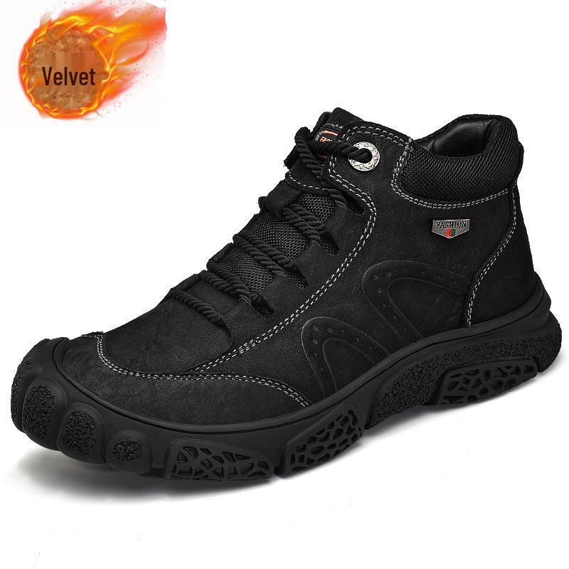 Men's Winter Cowhide Martin Boots with Thick Soles and Plus Velvet Lining for Snow and Outdoor Mountaineering