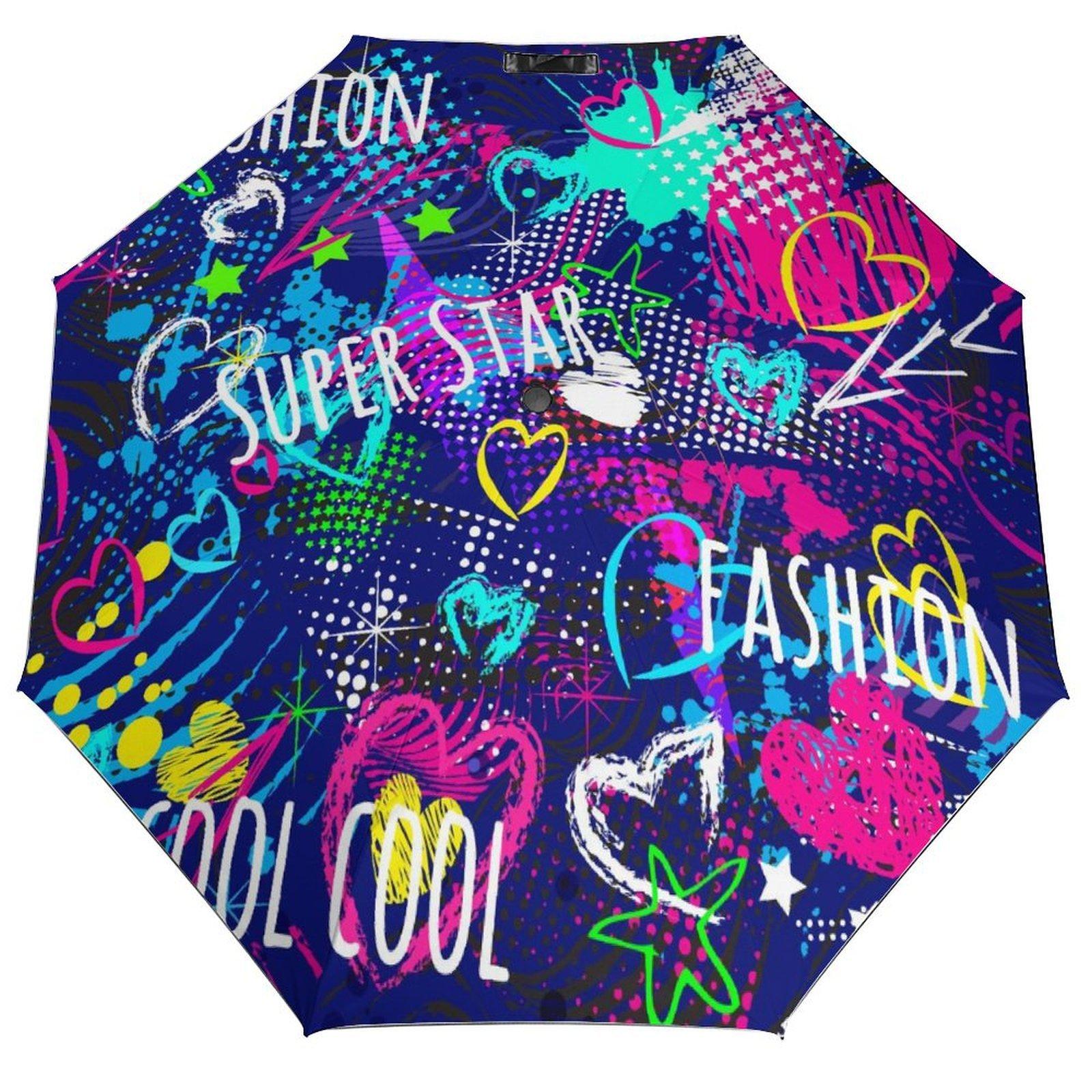 

1 Pack Automatic Umbrella With Auto Open Structure And Windproof Ribs For Daily Travel In Graffiti Themed Tone чорний