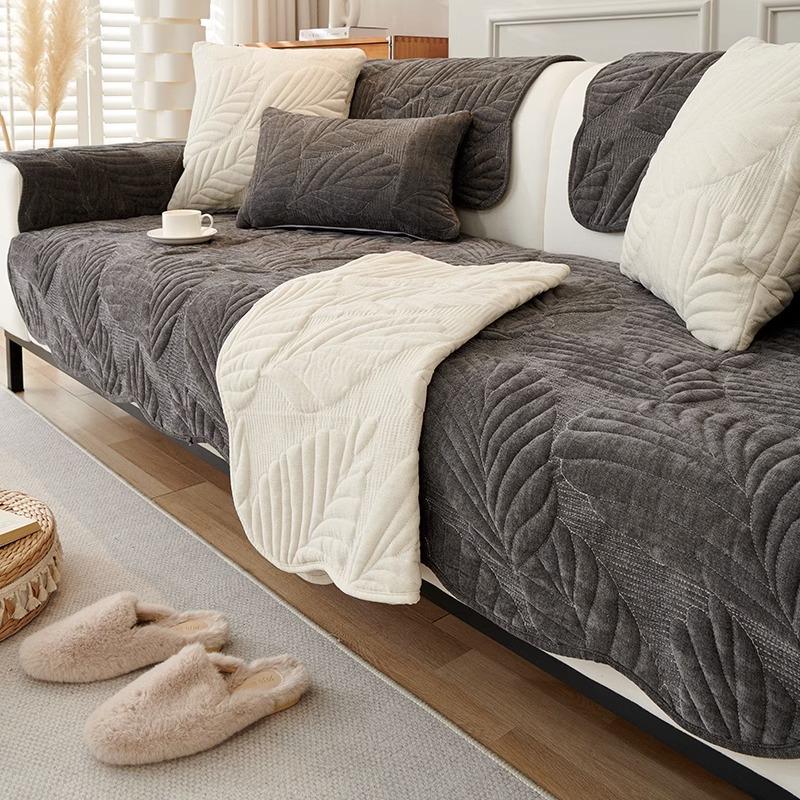 Chenille Sofa Cushion Four Seasons Universal Non-Slip Stain-Resistant Black Sofa Cushion All-Inclusive Sofa Back Towel Cover Cloth