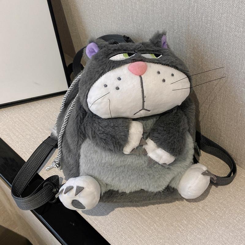Lucifer Cartoon Cat Plush Shoulder Bag With Drawstring Closure For Use Daily