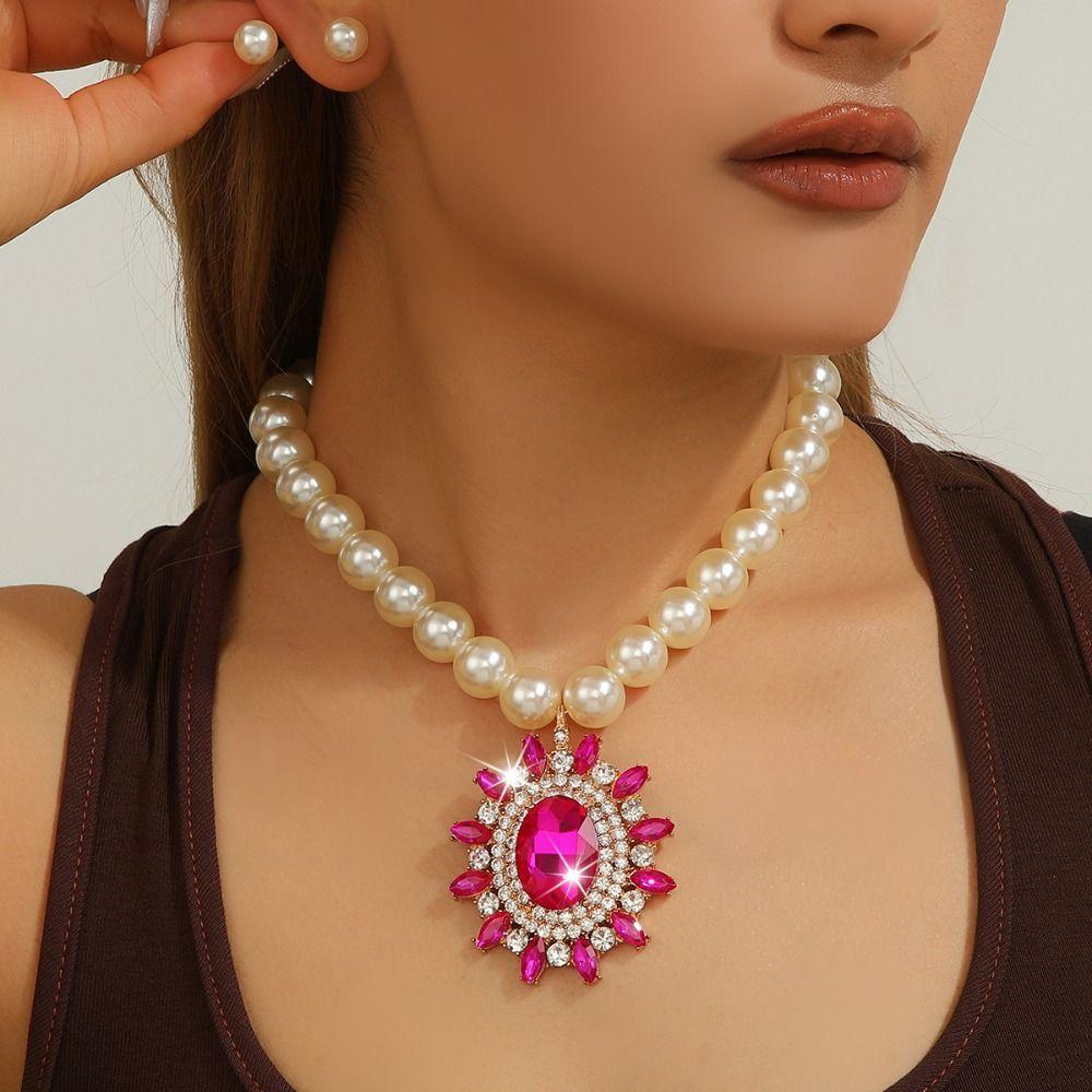 Luxury Necklace Earrings Set Elliptical Crystal Women Jewelry Set  Jewelry Accessories