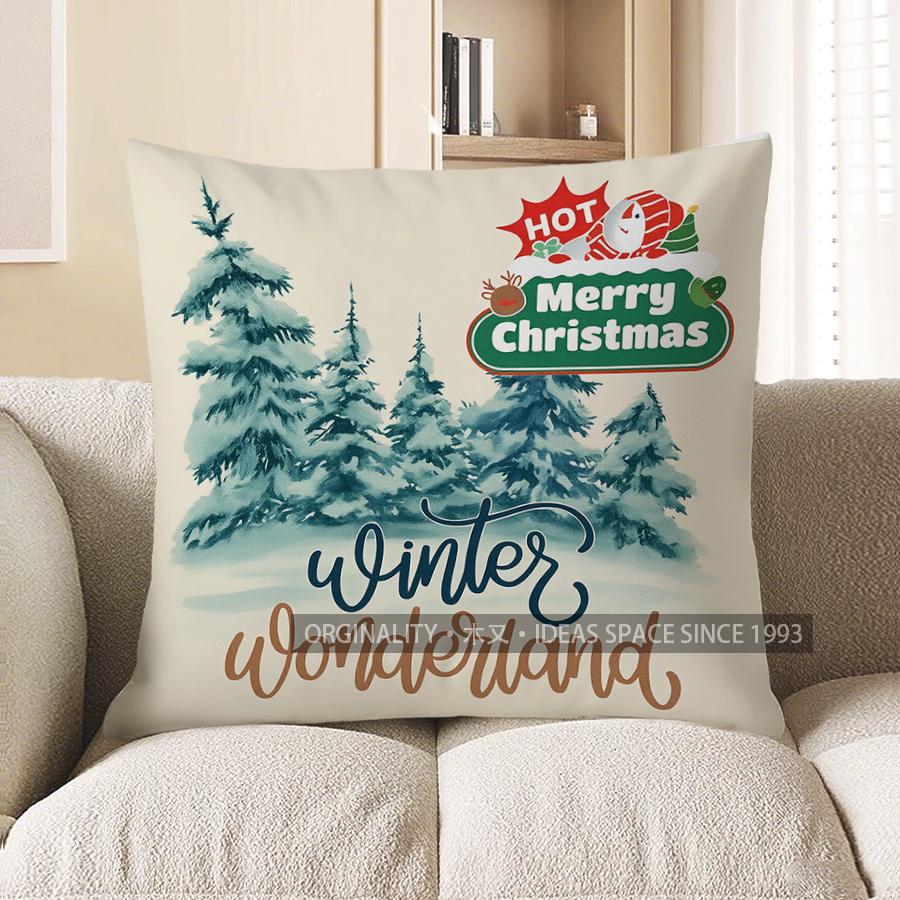 Home Decor Snowy Forest Deer & Cabin Decorative Pillow Pattern Cushion Cover Suitable for Sofa Bedroom Car Pillow Cover