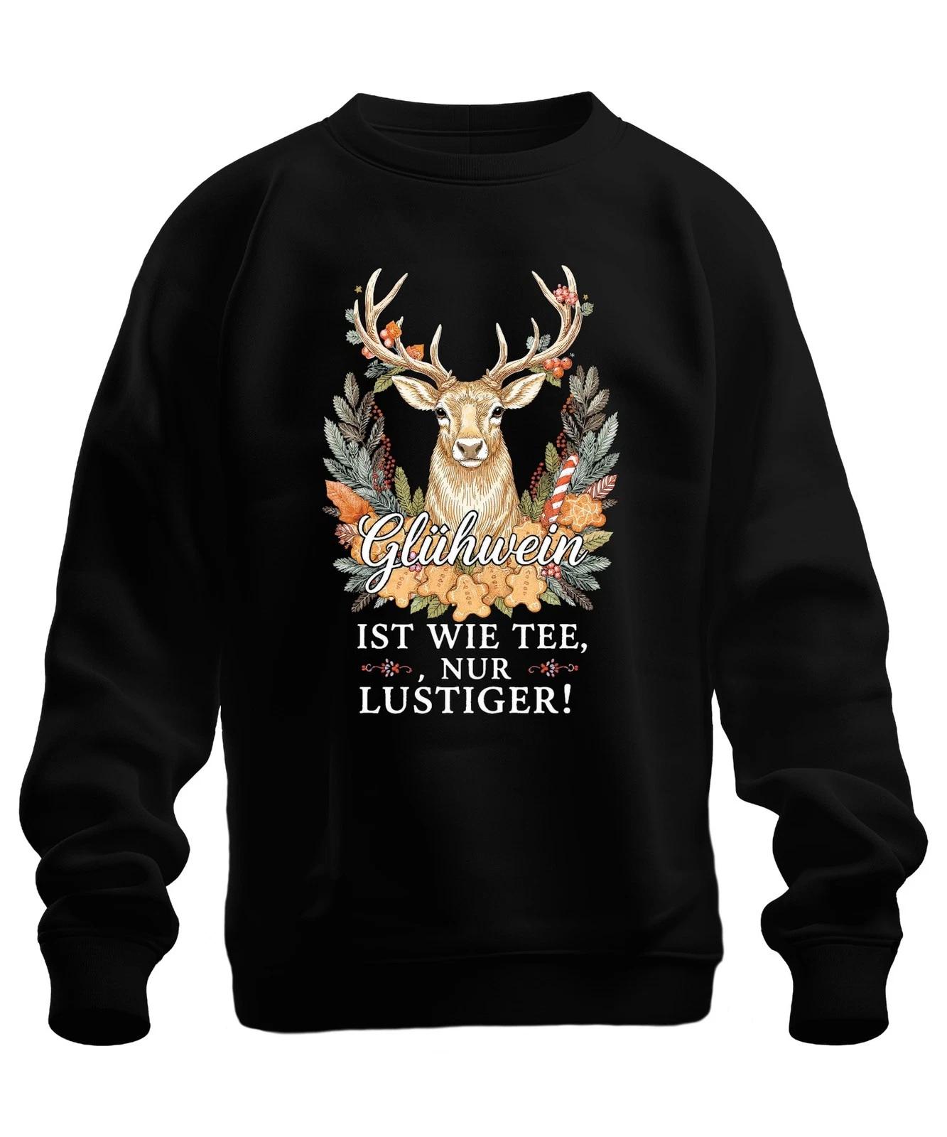 Glühwein ist wie Tee nur viel lustiger Weihnachten Retro Hirsch Unisex Sweatshir L