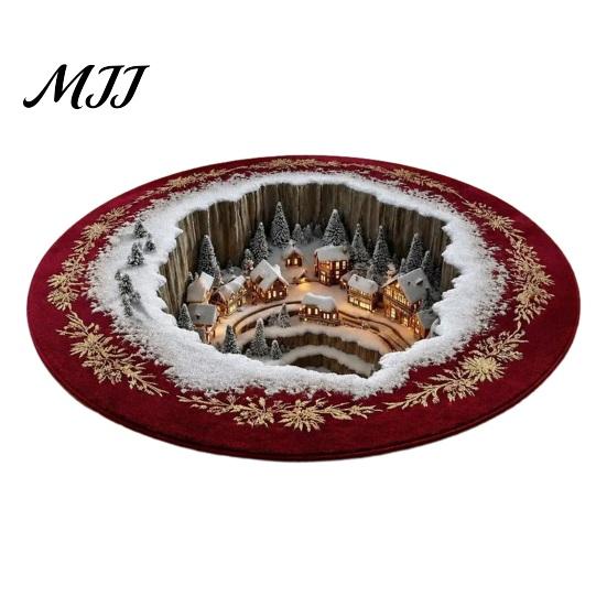 Tappeto Illusione Ottica Natale Tappeto Rotondo 3D, Area Babbo Natale 39 Tappetino per Riunioni Festive Polsterato-Come per Soggiorno Camera da Letto Decorazione Casa