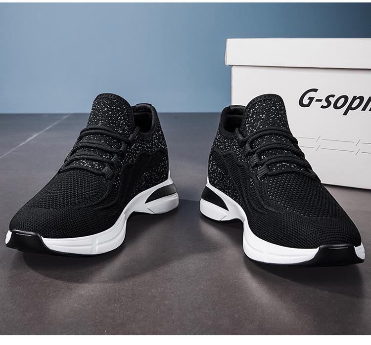 Men's Flyknit Height-Increasing Running Shoes - Breathable Mesh, Thick Sole, Low-Top, Spring/Summer Casual Sportswear.