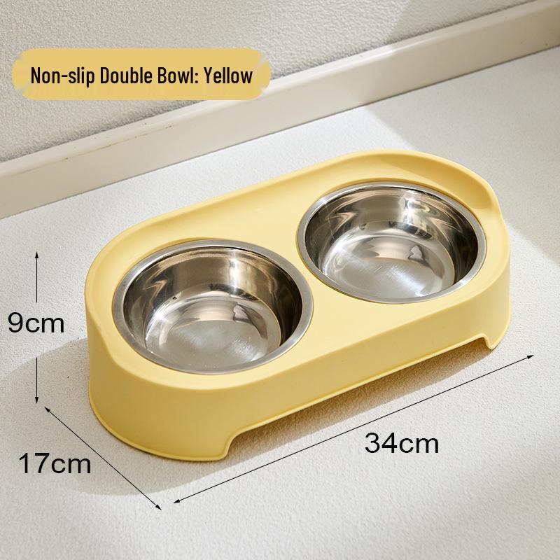 Leak-Proof Cat & Dog Double Bowl: Detachable Stainless Steel Feeding Bowls for Medium & Small Pets.